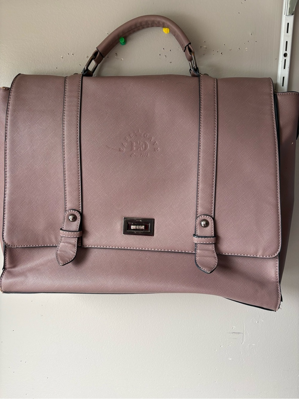 Ease Gave Women's Structured Leather Briefcase Bag in Mauve-No Shoulder Strap
